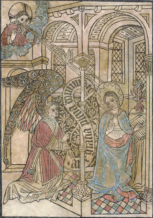 Framed Print : The Annunciation, depicting the visitation of the archangel Gabriel, circa 1450s