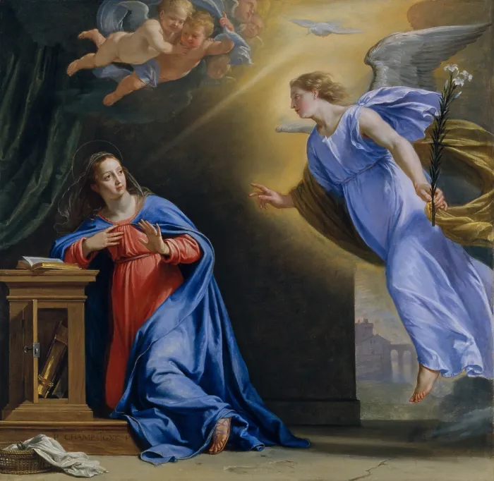 Framed Print : THE ANNUNCIATION, by Philippe de Champaigne, 1644, French painting, oil on wood. This was painted for the private chapel of Queen Anne of Austria, the widowed wife of Louis XIII