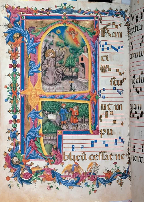 Framed Print : Anonymous Sienese painter, Day and night Antiphonary from the 6th Sunday after Pentecost to the Advent, 15th Century, illuminated manuscript, Italy, Tuscany, Siena