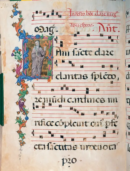 Framed Print : Anonymous Sienese painter, Day and night Antiphonary from the 6th Sunday after Pentecost to the Advent, 15th Century, illuminated manuscript, Italy, Tuscany, Siena