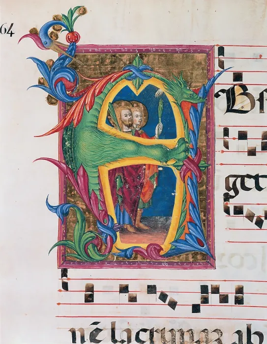 Framed Print : Anonymous Sienese painter, Day and night Antiphonary of the Common of Saints, 15th Century, illuminated manuscript, Italy, Tuscany, Siena, Osservanza Basilica
