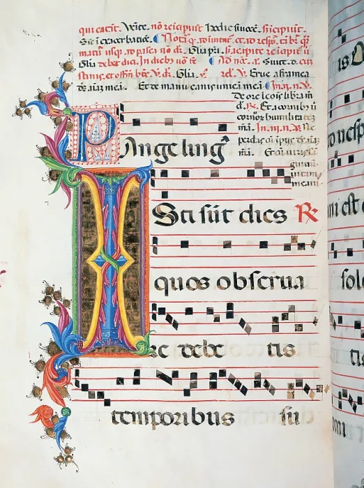 Framed Print : Anonymous Sienese painter, Diurnal and Nocturne Antiphonary from the First Saturday after Epiphany to Holy Saturday, 15th Century, illuminated manuscript, Italy, Tuscany, Siena