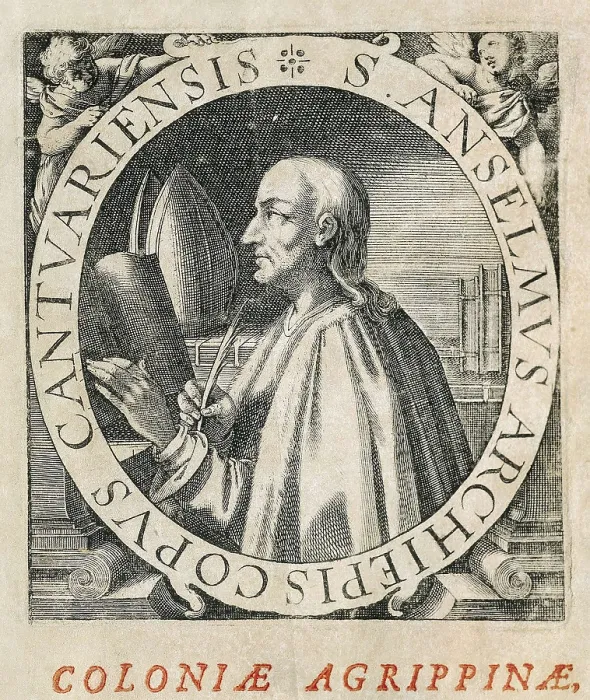 Framed Print : Anselm Of Canterbury, Saint (1033-1109). Saint Anselm of Canterbury, engraved in 1612. Engraving. SPAIN. Barcelona. Public Episcopal Library of the Barcelona Seminary