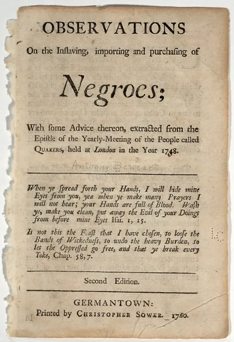 Framed Print : Anthony Benezet, Observations on the inslaving, importing, and purchasing of Negroes... 1759 Framed Print : Anthony Benezet, Observations on the inslaving, importing, and purchasing of Negroes... 1759