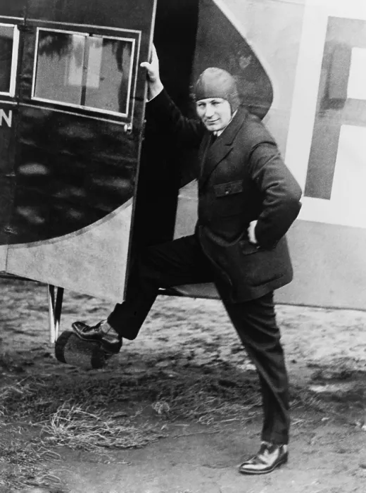 Framed Print : Anthony Fokker (1890-1939), aviator and a Dutch-American aircraft manufacturer stepping into one of his planes. 1935