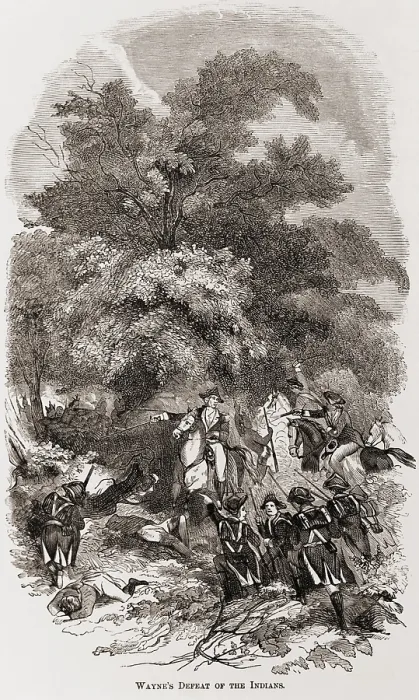 Framed Print : Anthony Wayne's army defeats the Indians of the Western Confederacy, at the Battle of Fallen Timbers, near Toledo, Ohio, August 20, 1794