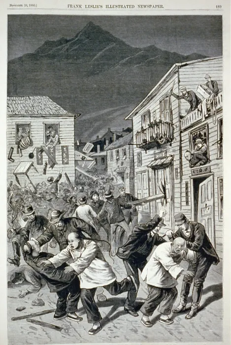 Framed Print : The anti-Chinese riot in Denver, on October 31st. Chinese being beaten and property destroyed by large mob. Wood engraving. 1880 Framed Print : The anti-Chinese riot in Denver, on October 31st. Chinese being beaten and property destroyed by large mob. Wood engraving. 1880