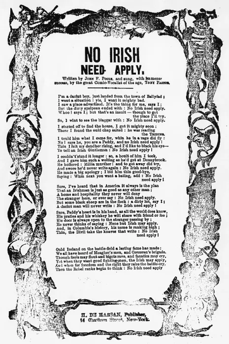 Framed Print : Anti-Irish song. No Irish need apply. Sheet music, Written by John F. Poole, ca 1862 Framed Print : Anti-Irish song. No Irish need apply. Sheet music, Written by John F. Poole, ca 1862