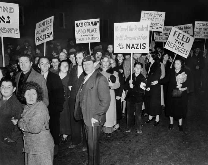 Framed Print : Anti-Nazi Germany parade in Los Angeles, 1938. Marchers carrying signs, some in Hebrew, urge U.S. boycott of German goods. (BSLOC_2013_9_215) Framed Print : Anti-Nazi Germany parade in Los Angeles, 1938. Marchers carrying signs, some in Hebrew, urge U.S. boycott of German goods. (BSLOC_2013_9_215)