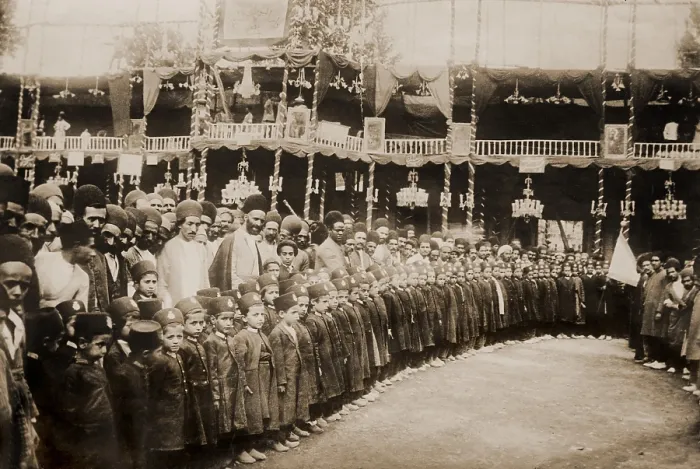 Framed Print : Anti-royalist demonstration of uniformed students and adults in Tabriz, Persia