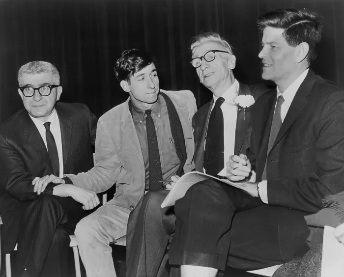 Framed Print : Anti-Vietnam War radicals to travel to Hanoi, North Vietnam. L-R: Herbert Aptheker, Tom Hayden, Abraham John Muste, and Staughton Lynd. Jan 8, 1966 Framed Print : Anti-Vietnam War radicals to travel to Hanoi, North Vietnam. L-R: Herbert Aptheker, Tom Hayden, Abraham John Muste, and Staughton Lynd. Jan 8, 1966