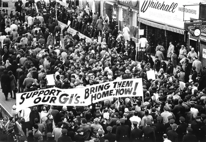 Framed Print : Anti-war demonstrators outside an army induction center in NYC chant Hell no, we won't go, 12 / 6 / 67.. Courtesy: CSU Archives / Everett Collection Framed Print : Anti-war demonstrators outside an army induction center in NYC chant Hell no, we won't go, 12 / 6 / 67.. Courtesy: CSU Archives / Everett Collection