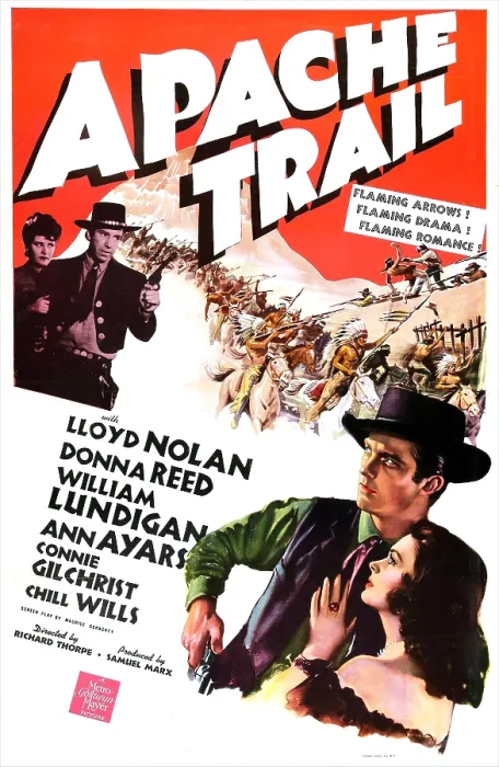 Framed Print : APACHE TRAIL, US poster, top from left: Ann Ayars, Lloyd Nolan, bottom from left: William Lundigan, Donna Reed, 1942
