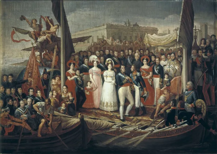 Framed Print : APARICIO INGLADA, Jos (1773-1838). Fernando VII disembarking in Puerto de Santa Mara on 1st October 1823. 1827