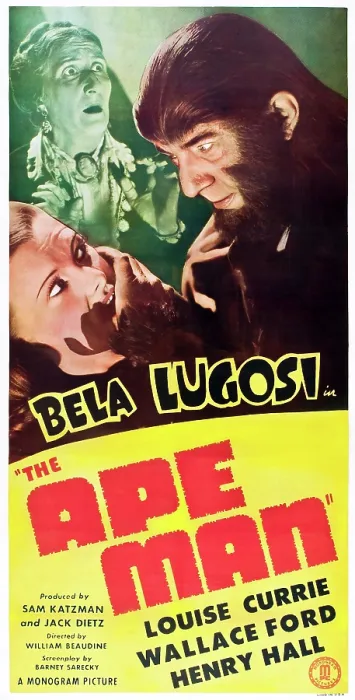 Framed Print : THE APE MAN, from left: Louise Currie, Minerva Urecal, Bela Lugosi on poster art, 1943