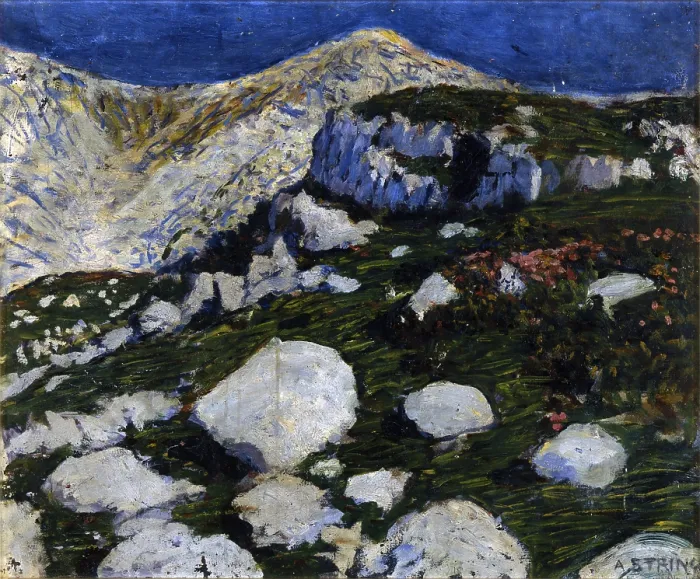 Framed Print : Apenrosen (Rododendri), by Alberto Stringa, 1904, 20th Century, oil on canvas, 50 x 60 cm - Italy, Veneto, Verona, Domus Foundation. Whole artwork view Framed Print : Apenrosen (Rododendri), by Alberto Stringa, 1904, 20th Century, oil on canvas, 50 x 60 cm - Italy, Veneto, Verona, Domus Foundation. Whole artwork view