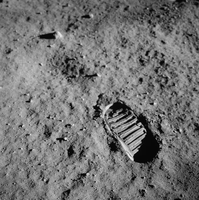 Framed Print : Apollo 11 boot print on the Moon. July 20, 1969