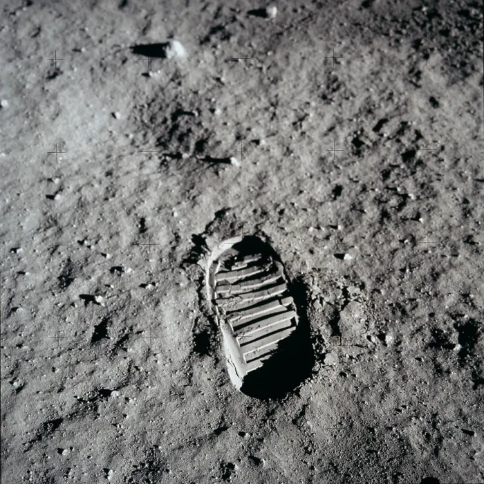 Framed Print : Apollo 11 boot print on the Moon. July 20, 1969