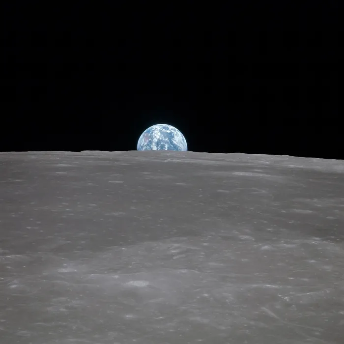 Framed Print : Apollo 11 Earth rise over the Moon. Earth on the horizon in the Mare Smythii Region of the Moon. Image 2 of a NASA sequence of 18. July 20, 1969