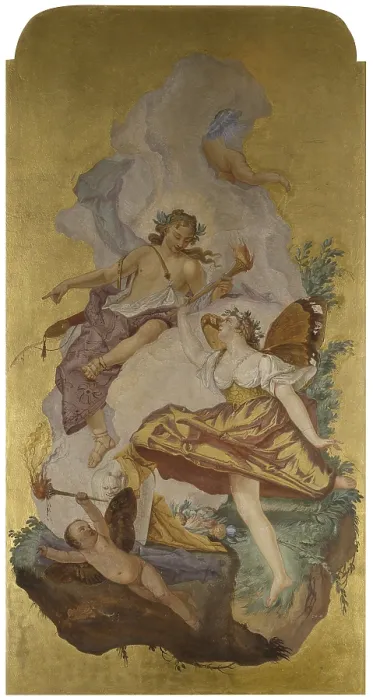 Framed Print : Apollo and Aurora, by Francesco Lorenzi, 18th Century, fresco - Italy, Veneto, Verona, Palazzo Giusti del Giardino. Whole artwork view