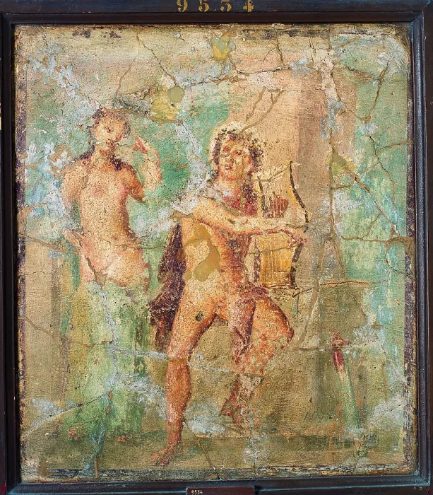 Framed Print : Apollo and Daphne, by unknown artist, 62-79, 1st Century A.D. ripped fresco, 56 x 49 cm - Italy, Campania, Naples, National Archaeological Museum, Room LXXII, inv. 9534