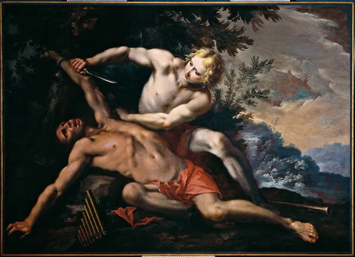 Framed Print : Apollo and Marsyas, by Giovanni Stefano Danedi also known as Montalto, 1677 - 1682, 17th Century, oil on canvas - Italy, Lombardy, Milan, Castello Sforzesco