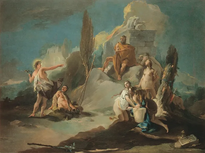 Framed Print : Apollo and Marsyas, by Tiepolo Giambattista, 18th Century, 1720 -1721 about, canvas, cm 100 x 135 - Italy, Veneto, Venice, Accademia Art Galleries