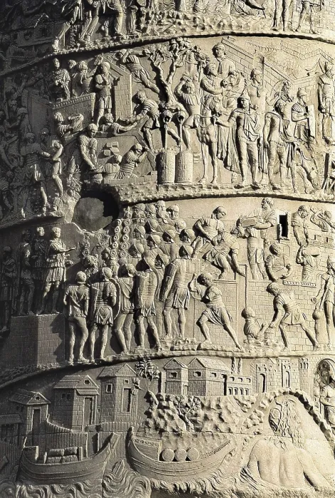 Framed Print : APOLLODORUS OF DAMASCUS (60-129). Column of Trajan. 110. ITALY. Rome. Forum of Trajan. Detail of the reliefs with scenes of the military campaigns of Trajan against the Dacians
