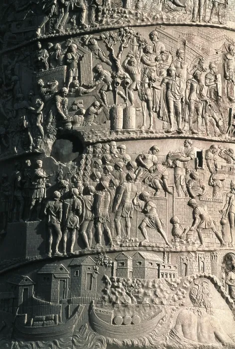 Framed Print : APOLLODORUS OF DAMASCUS (60-129). Column of Trajan. 110. ITALY. Rome. Forum of Trajan. Detail of the reliefs with scenes of the military campaigns of Trajan against the Dacians