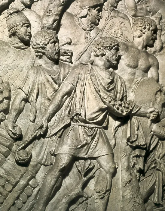 Framed Print : APOLLODORUS OF DAMASCUS (60-129). Column of Trajan. 110. ITALY. Rome. Forum of Trajan. First Dacian War. III Campaign. 'Funditores' (slingers) from the Balearic Islands