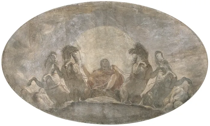 Framed Print : Apollo's Chariot, by Andrea Appiani, 1796, 18th Century, fresco on canvas - Italy, Lombardy, Milan, Brera Collection. Whole artwork view