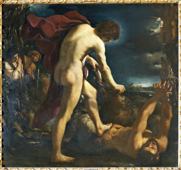Framed Print : Apollos and Marsyas, by Barbieri Giovan Francesco known as il Guercino, 17th Century, 1618, oil on canvas, cm 185, 5 x 200 - Italy, Tuscany, Florence, Palazzo Pitti