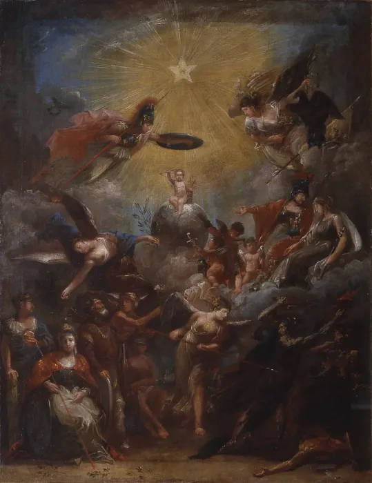 Framed Print : Apotheosis of the King of Rome (Apoteosi del re di Roma), by Giuseppe Bernardino Bison, 1811, 19th Century, oil on canvas - Private collection. Whole artwork view