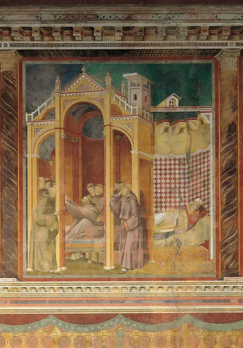 Framed Print : The Apparition to Fra Agostino and to Bishop Guido of Arezzo, by Giotto, 1300 - 1300, 14th Century, fresco, cm 270 x 230 - Italy, Umbria, Perugia, Assisi Framed Print : The Apparition to Fra Agostino and to Bishop Guido of Arezzo, by Giotto, 1300 - 1300, 14th Century, fresco, cm 270 x 230 - Italy, Umbria, Perugia, Assisi