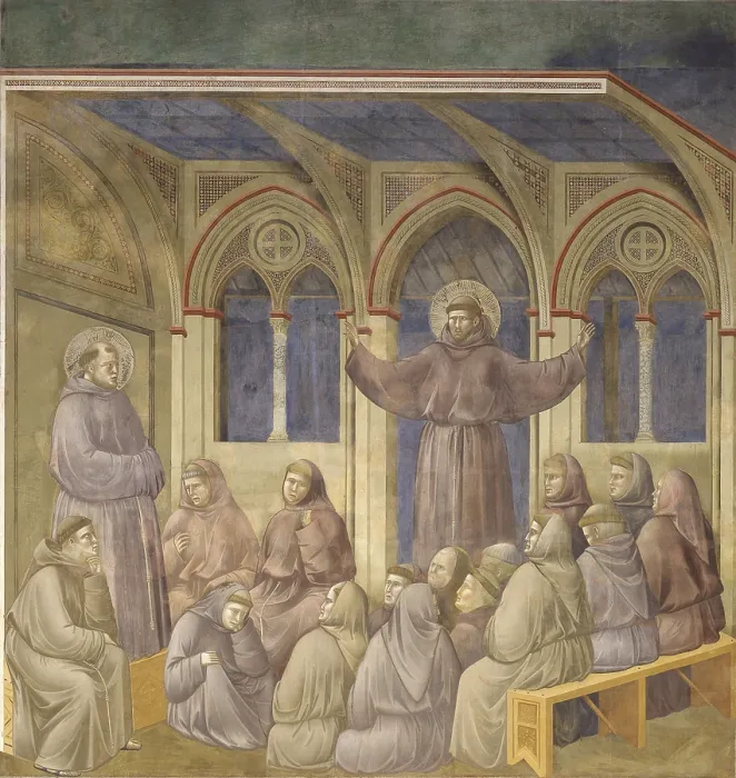 Framed Print : The Apparition of St. Francis in the Chapter of Arles, by Giotto, 1297-1300, 13th-14th century, fresco. - Italy, Umbria, Assisi, Upper Basilica of San Francesco