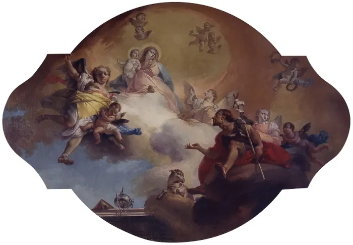 Framed Print : Apparition of the Virgin to St. John the Baptist, by Francesco Zugno, 18th Century, canvas - Italy, Friuli Venezia Giulia, Cividale del Friuli, National Archeological Museum