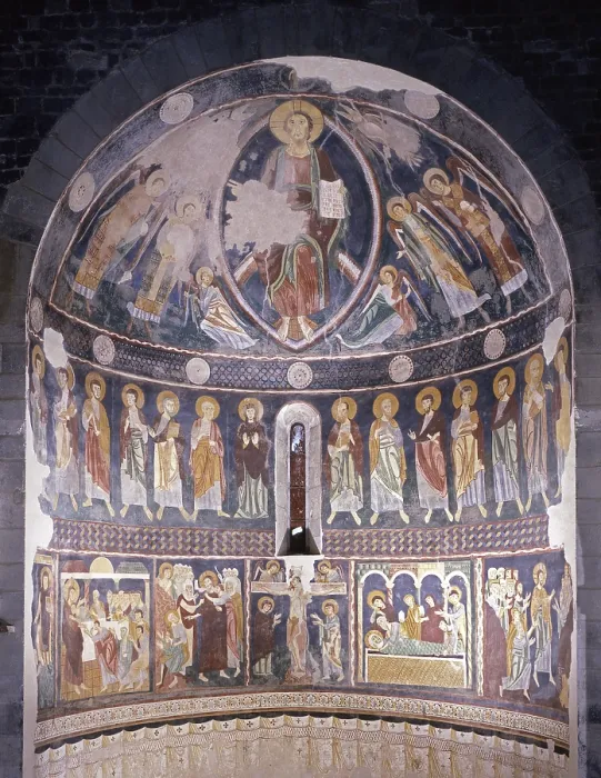 Framed Print : Apse Frescoes, by Unknown Artist, 12th Century, fresco - Italy, Sardinia, Codrongianos, Church of the Holy Trinity in Saccargia. Whole artwork view