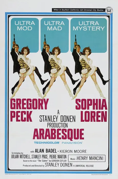 Framed Print : ARABESQUE, US poster, from left: Gregory Peck, Sophia Loren, 1966