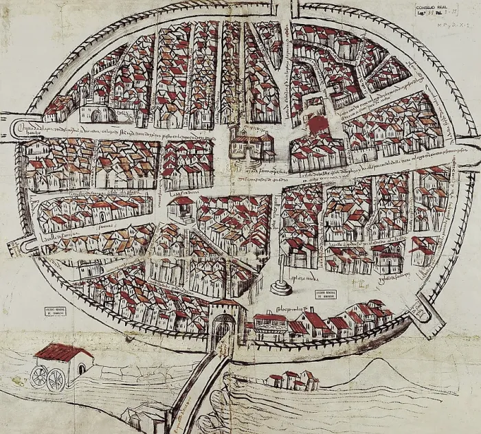Framed Print : Aranda del Duero. Map of the city, dated in April 1503. SPAIN. Simancas. General Archives of Simancas. - CAGP / Iberfoto / Everett Collection (342358)**US SALES ONLY** Framed Print : Aranda del Duero. Map of the city, dated in April 1503. SPAIN. Simancas. General Archives of Simancas. - CAGP / Iberfoto / Everett Collection (342358)**US SALES ONLY**