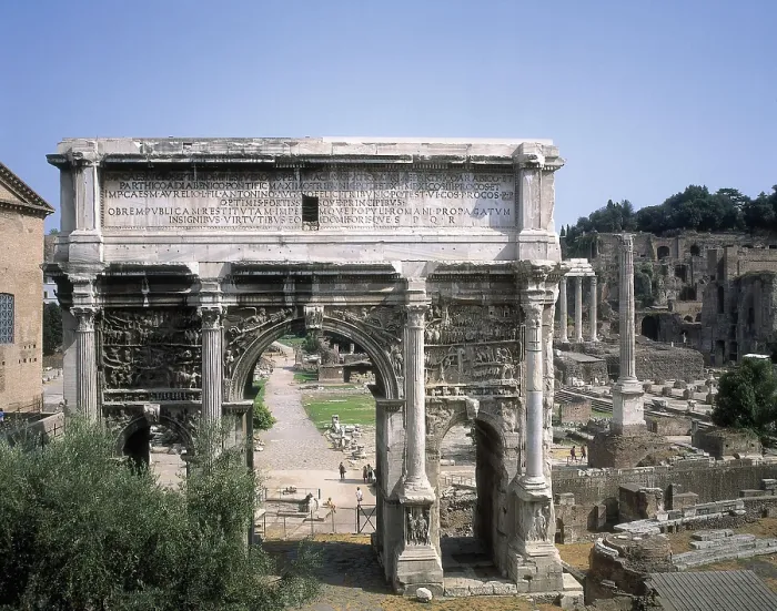 Framed Print : Arch of Septimius Severus. 203. ITALY. LAZIO. Rome. Roman Forum. Roman art. Early Empire. Architecture. RAGA / AISA / Everett Collection (73513)**US SALES ONLY**