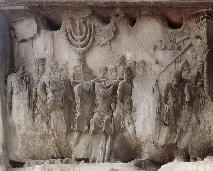 Framed Print : Arch of Titus. 81-97. ITALY. Rome. Relief from the arch with commemorative scenes of the General's victory in Jerusalem. Roman art. Early Empire. Relief on marble