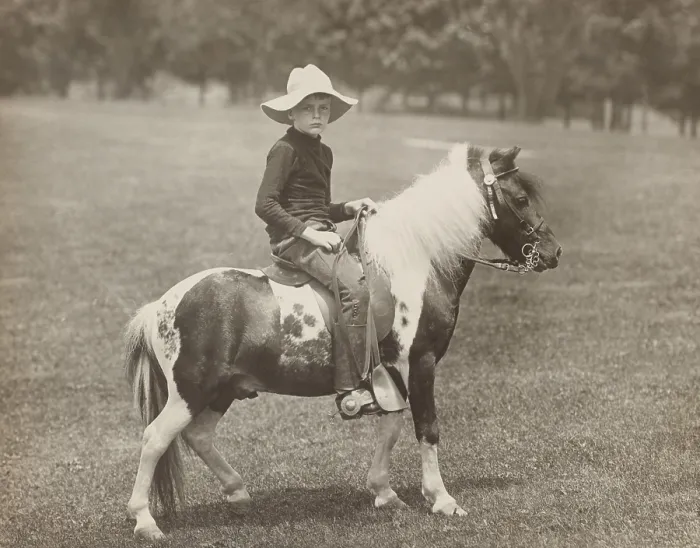 Framed Print : Archie Roosevelt, 9 years old, on his pony Algonquin, at Sagamore Hill, 1903. He was the third of President Theodore Roosevelt four sons (BSLOC_2017_6_84)