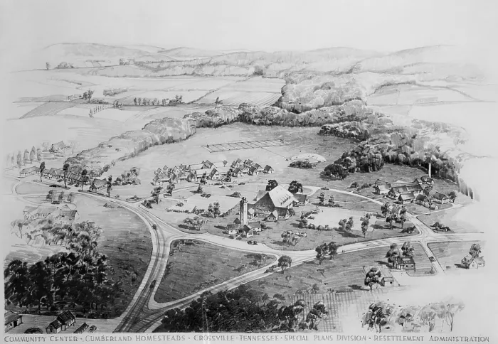Framed Print : Architect's drawing of New Deal Resettlement project, Cumberland Homesteads. Ca. 1935. (BSLOC_2013_8_38)