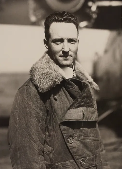Framed Print : Arctic aviator Richard Byrd in fur lined leather flight suit