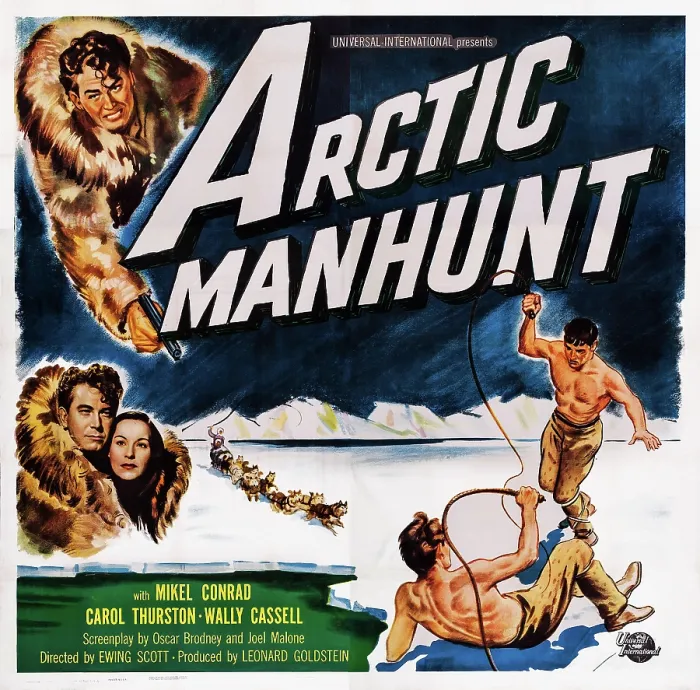Framed Print : ARCTIC MANHUNT, US poster art, bottom left: Mikel Conrad, Carol Thurston, 1949
