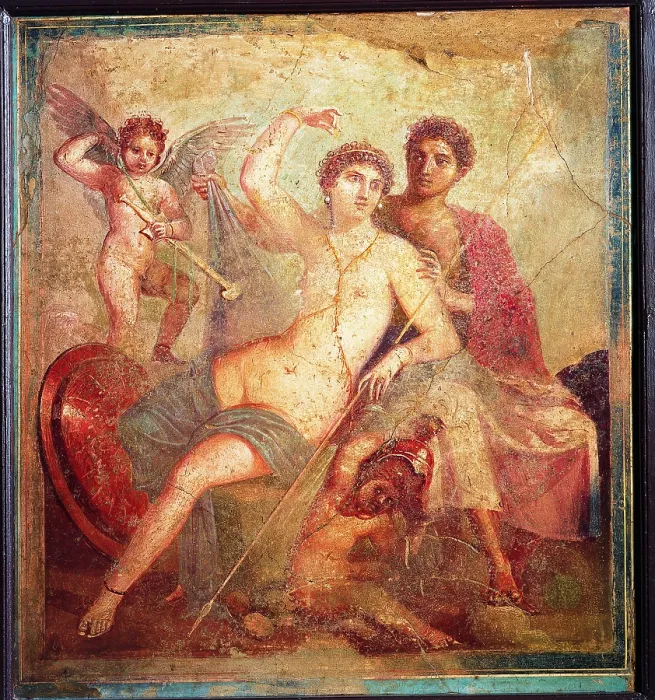 Framed Print : Ares and Aphrodite, by unknown artist, 45-79, 1st Century A.D. ripped fresco, 99 x 90 cm - Italy, Campania, Naples, National Archaeological Museum, Room LXXIII, inv. 9248