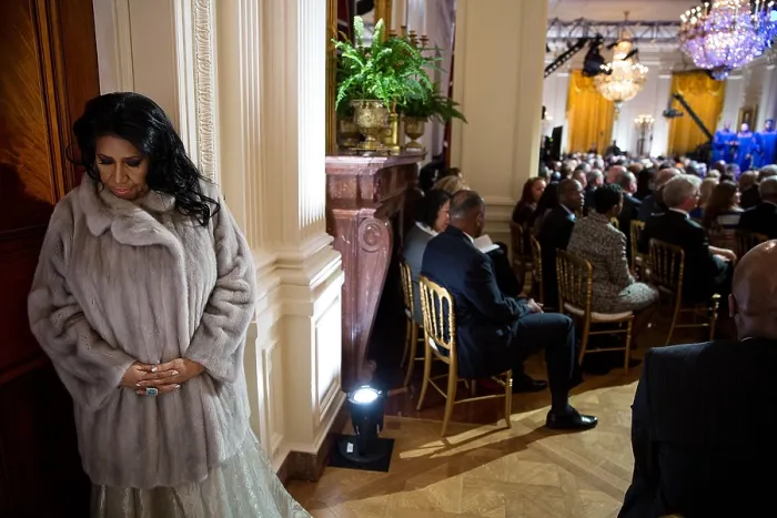 Framed Print : Aretha Franklin before her appearance at The Gospel Tradition: In Performance at the White House. East Room of the White House, April 14, 2015. (BSLOC_2015_13_188)