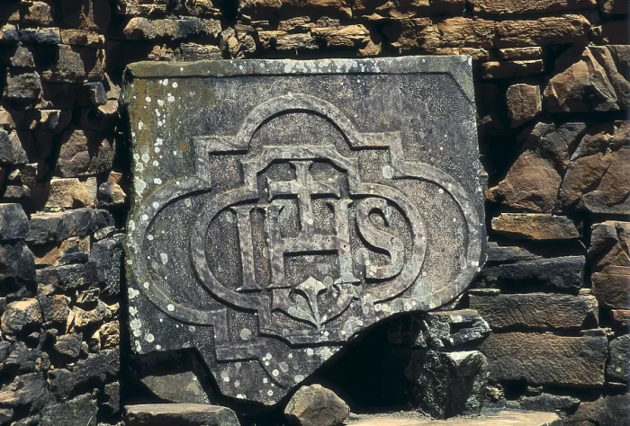 Framed Print : ARGENTINA. San Ignacio Mini. Jesuit Missionfounded at the beginning of 17th c. Masonry stone with the Greek initials of the name of Jesus Framed Print : ARGENTINA. San Ignacio Mini. Jesuit Missionfounded at the beginning of 17th c. Masonry stone with the Greek initials of the name of Jesus