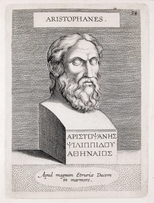 Framed Print : ARISTOPHANES (445-380 BC). Portrait of Aristophanes from the book 'Illustrium imagines' of 1606. Engraving. SPAIN. Madrid. National Library Framed Print : ARISTOPHANES (445-380 BC). Portrait of Aristophanes from the book 'Illustrium imagines' of 1606. Engraving. SPAIN. Madrid. National Library