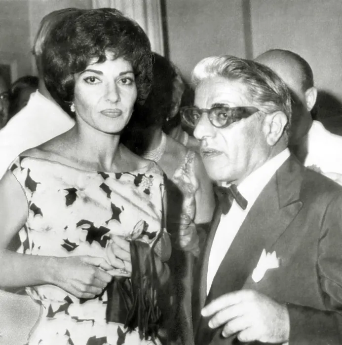 Framed Print : ARISTOTLE ONASSIS, with opera star MARIA CALLAS, out at Monte Carlo's International Sporting Club, following a charity ball given by Prince Rainier & Princess Grace, c